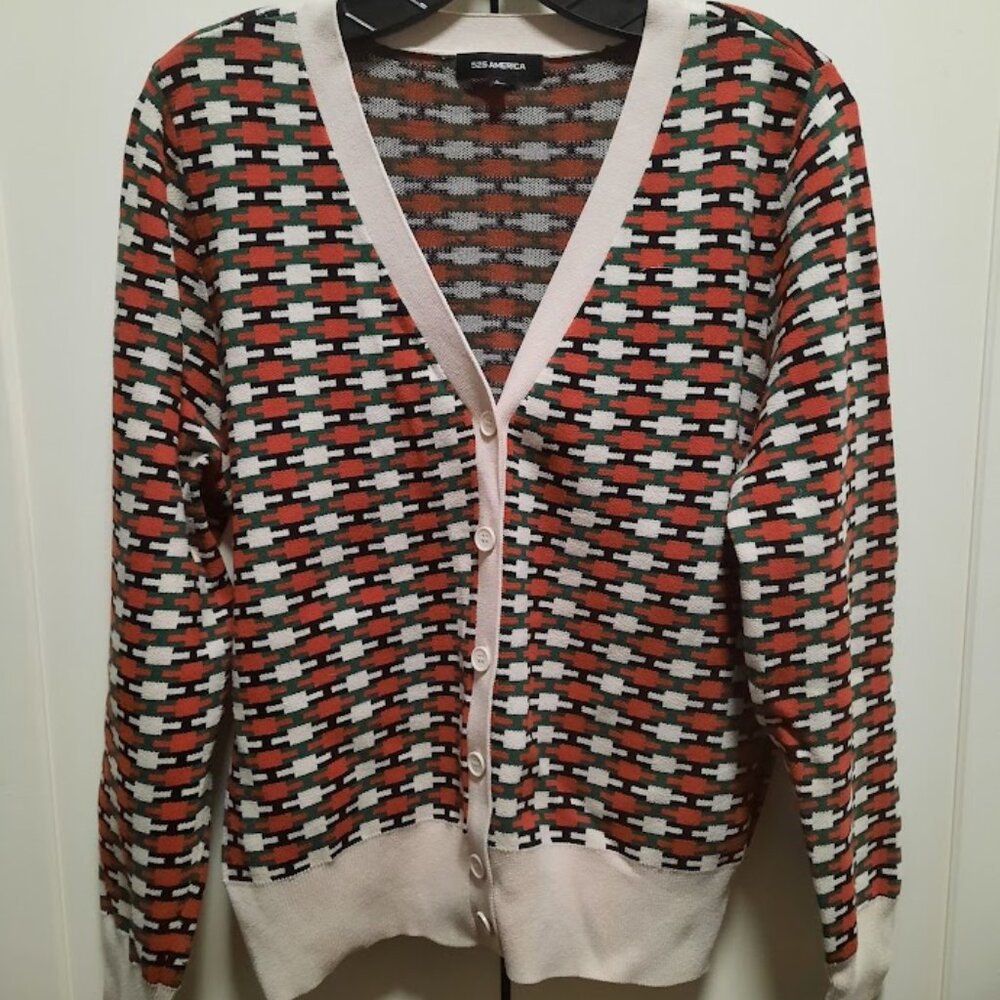 525 America Geometric Print V Neck Cardigan Sweater Sz L